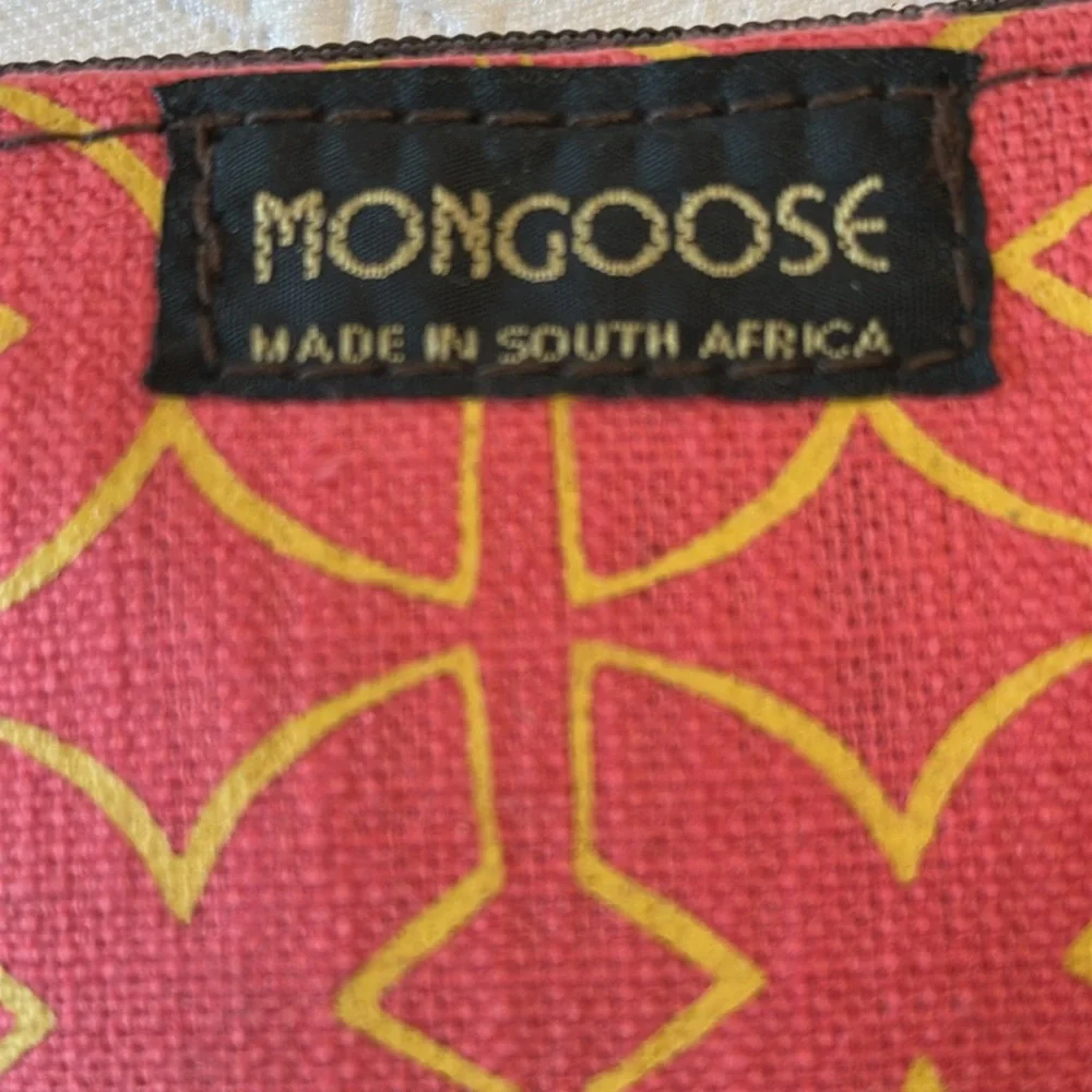 Mongoose Cotton Makeup Pouch‎ Case Made in South Africa Salmon w/ Yellow Design